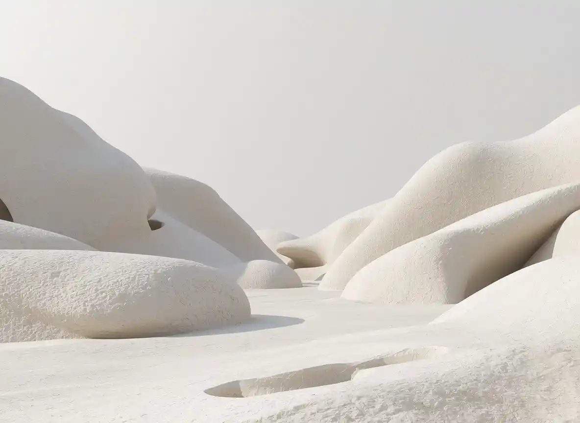 Abstract limestone landscape with soft organic shapes representing calm spaciousness